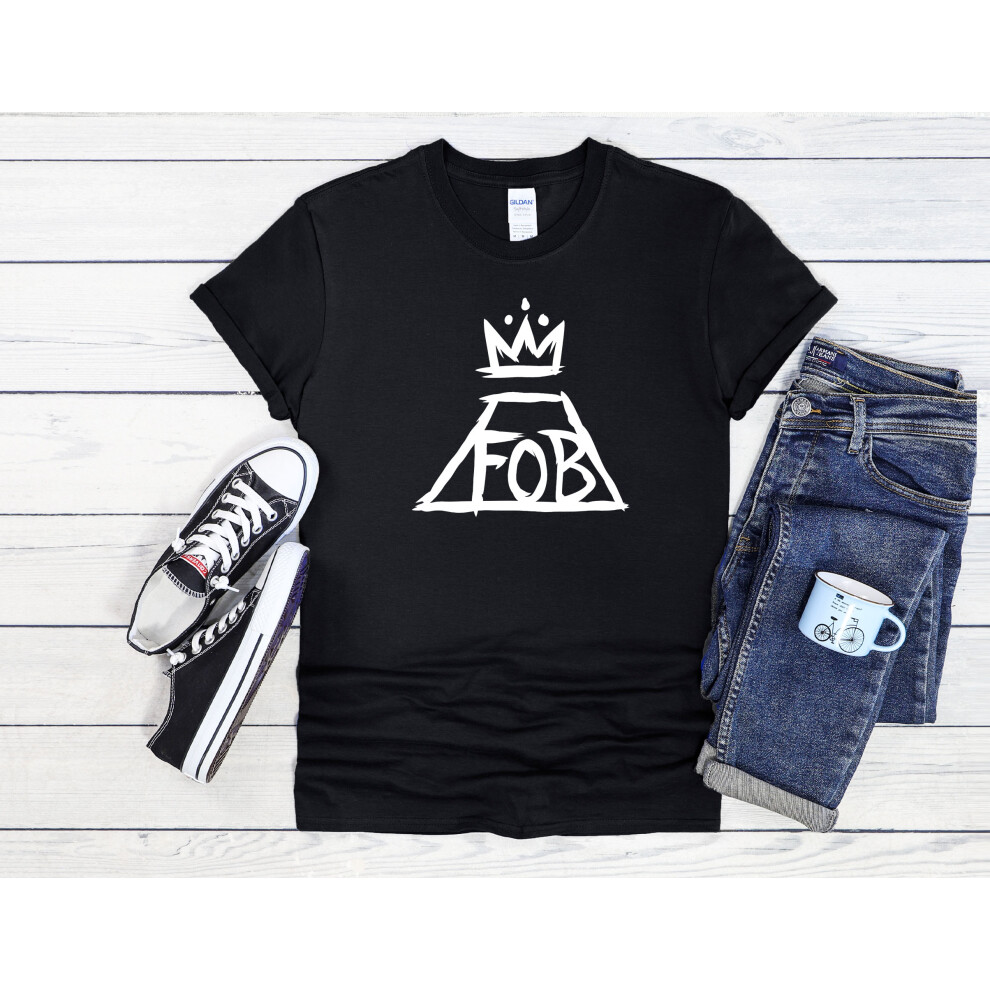 (Large, Black) Fall Out Boy Logo Rock Band Men Women Unisex Top T Shirt