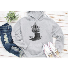 (Large, Grey) Train Hard Or Go Home Boxing Black Grey Men Women Unisex Hoodie