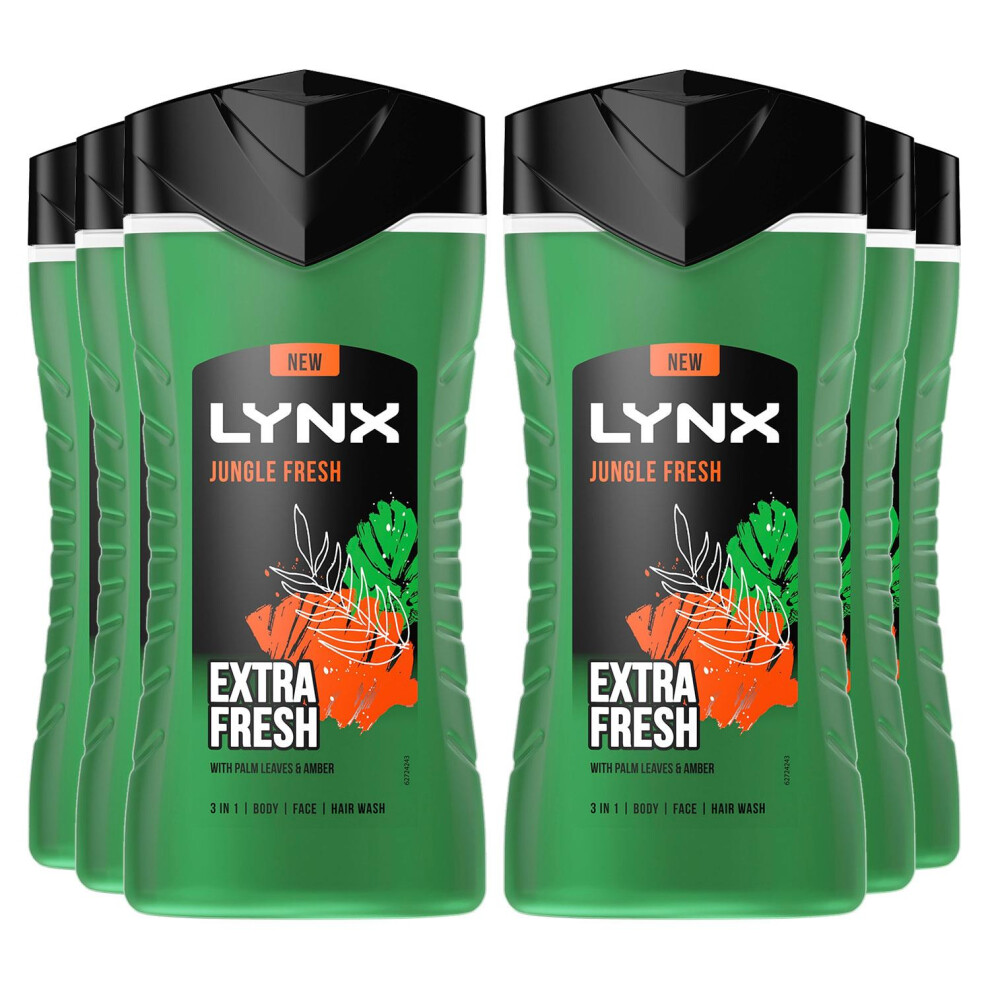 Lynx 3in1 Body, Face & Hair Wash Shower Gel 225ml, 6pk