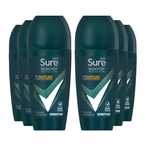 Sure Sure Men Sensitive Anti-perspirant Roll On Deo, 6x50ml