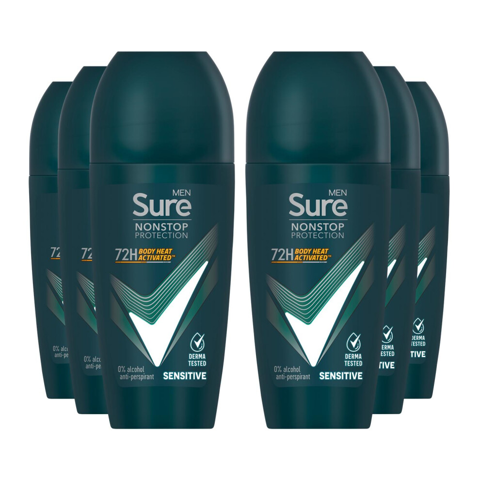 Sure Men Sensitive Anti-perspirant Roll On Deo, 6x50ml