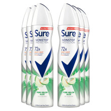 Sure Women Pure Melon Aloe 72H Nonstop Protection Antiperspirant Aerosol, 6x250ml (62719294)