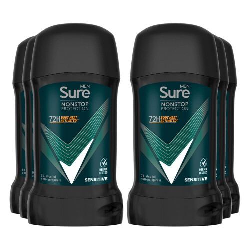 Sure Sure Men Anti Perspirant Deodorant Stick Sensitive, 6x50ml
