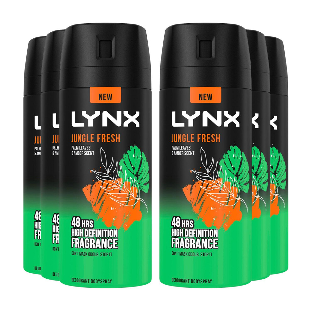 Lynx Body Spray Jungle Fresh Deodorant 150ml, 6pk