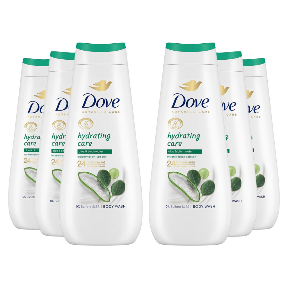 Dove Advanced Care Hydrating Body Wash, 24-Hour Micromoisture, Aloe & Birch Water, 6X400ml | 62748847