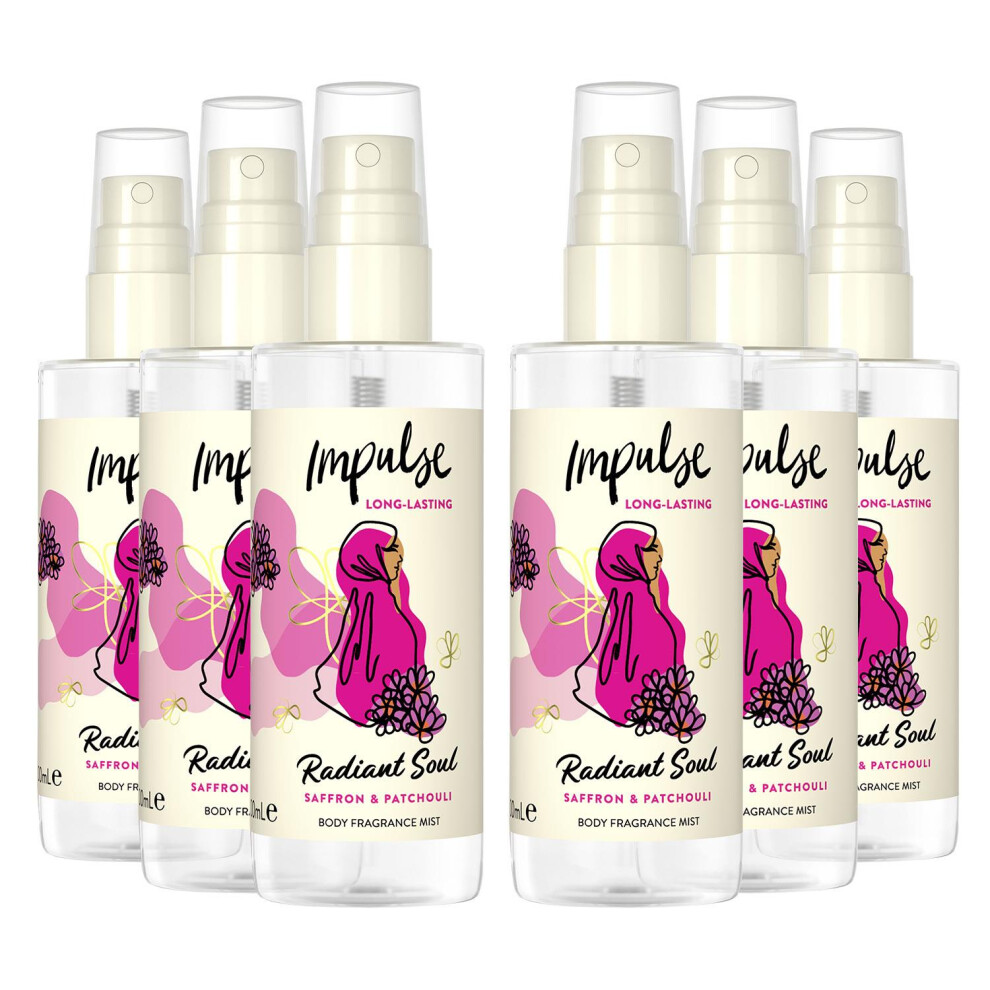 Impulse Body Mist Radiant Soul with Saffron 100ml, 6 Pack