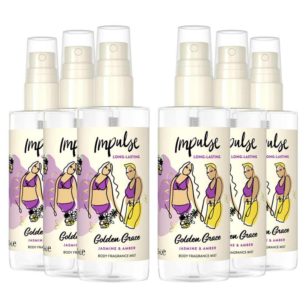 Impulse Body Mist Golden Grace with Jasmine 100ml, 6 Pack