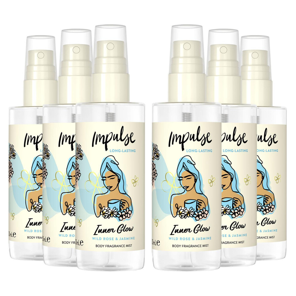 Impulse Body Mist Inner Glow with Wild Rose 100ml, 6 Pack