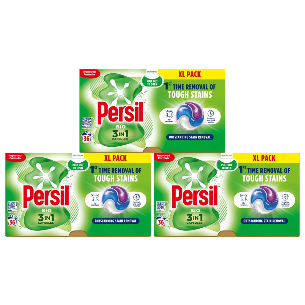 Persil Xl 3In1 Washing Capsules Bio Stain Removal 36W, 3Pk