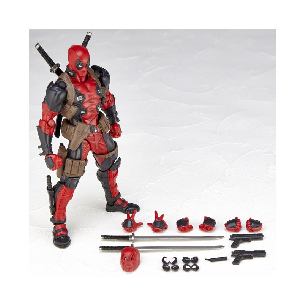 (Red) Movable Deadpool Joint Toy Doll Gift Model Set Tabletop Decorations