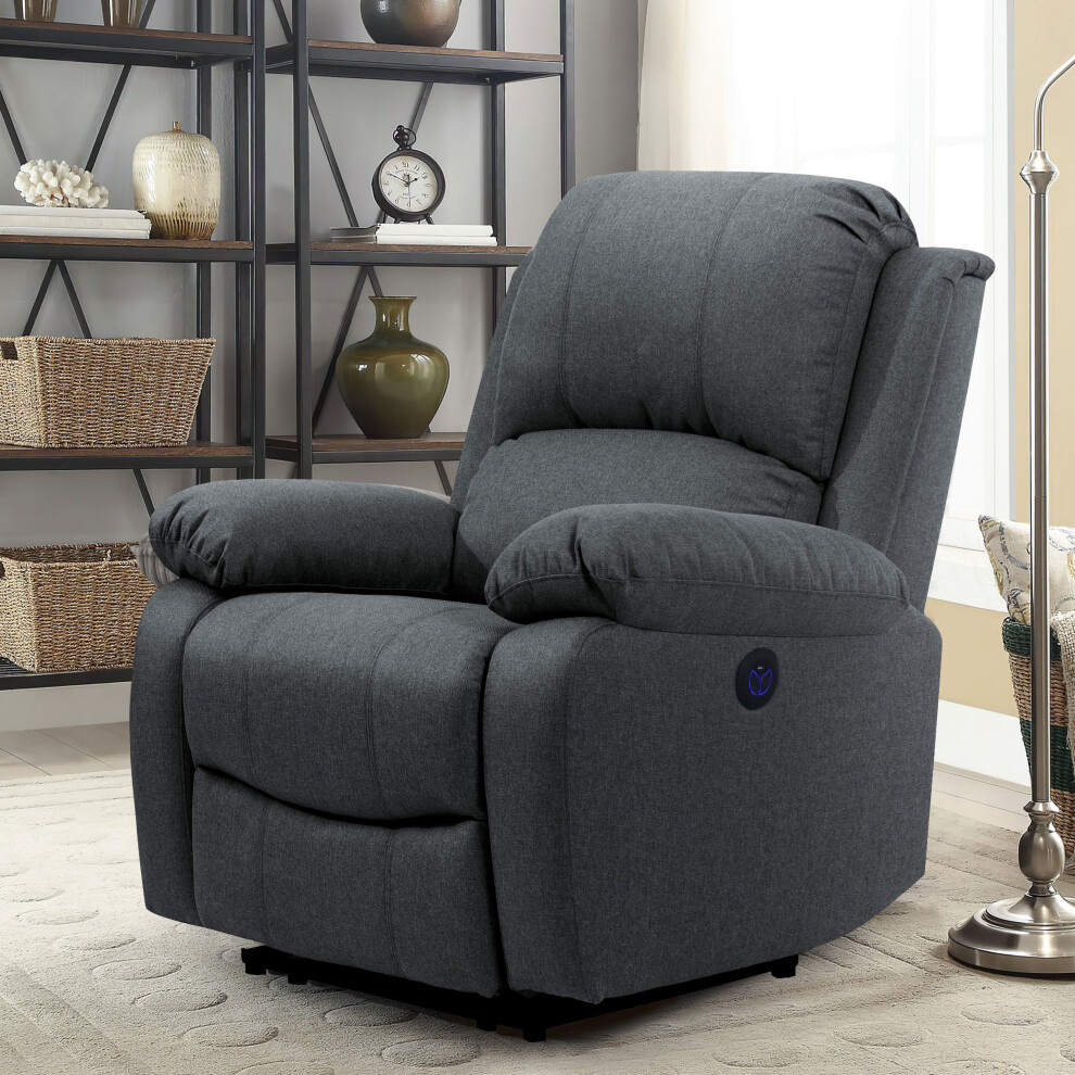 (Dark Grey, Chair Only) Fabric Electric Recliner Sofa Suite 3 Seater 2 Seater Sofa Chair Light Or Dark Grey