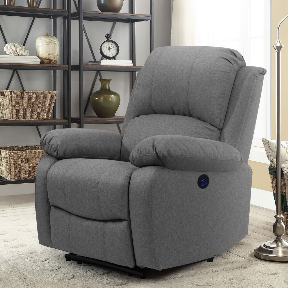 (Light Grey, Chair Only) Fabric Electric Recliner Sofa Suite 3 Seater 2 Seater Sofa Chair Light Or Dark Grey