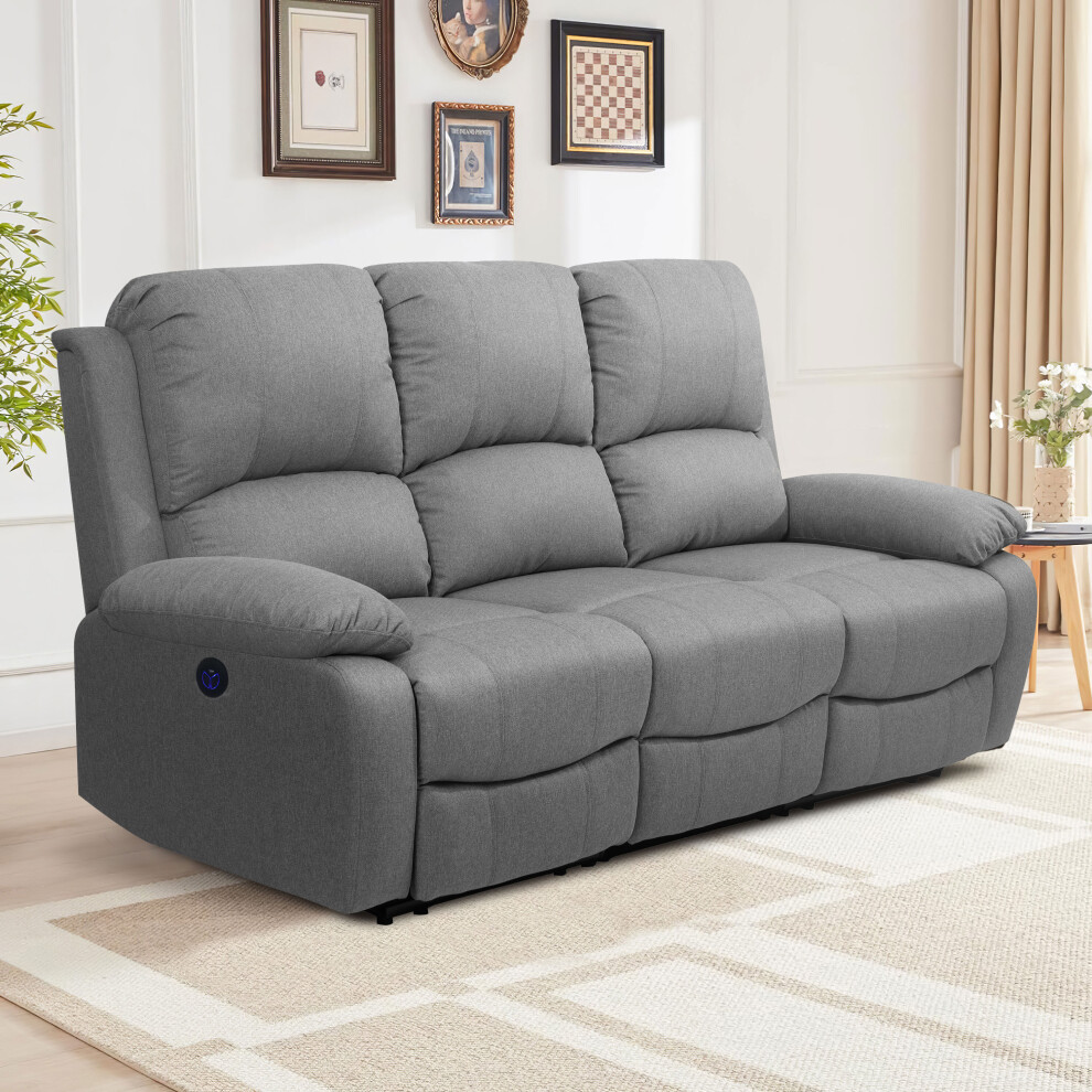 (Light Grey, 3 Seater Sofa Only) Fabric Electric Recliner Sofa Suite 3 Seater 2 Seater Sofa Chair Light Or Dark Grey