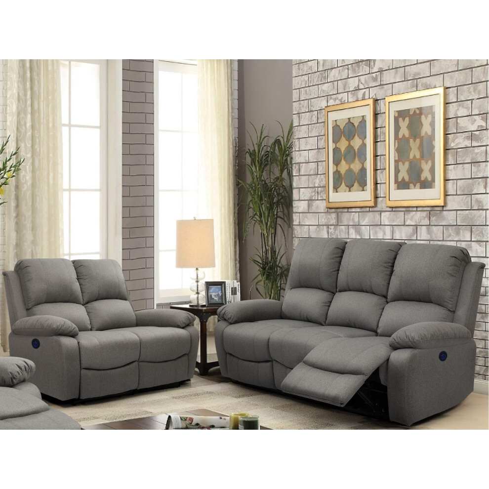 (Light Grey, Sofa Set- 3 Seater And 2 Seater Sofa) Fabric Electric Recliner Sofa Suite 3 Seater 2 Seater Sofa Chair Light Or Dark Grey