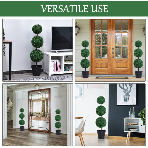 Outsunny Outsunny 2 PCS Artificial Boxwood Three Balls Tree Decorative  Plant Leaves 2