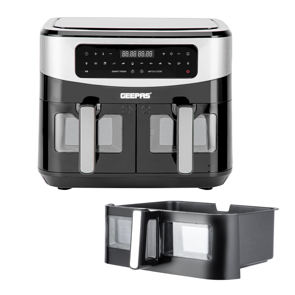 Geepas 9L Xl Dual Zone Air Fryer & 10L Air Fryer Drawer Combo Black