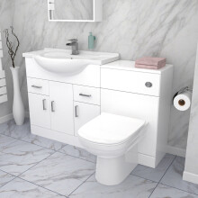 Nes Home 1350mm Floor Standing White Cabinet, WC Unit & BTW Toilet