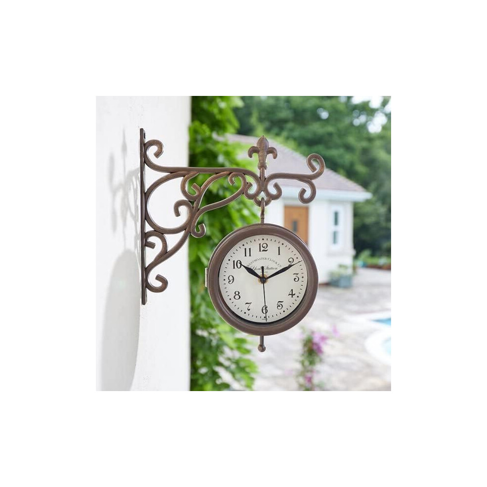 York Station Wall Garden Double Sided Clock & Thermometer