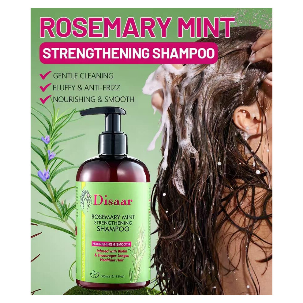 Disaar Rosemary Mint Strengthening Shampoo With Biotin 360ml |Gentle Cleaning |Fluffy & Anti-Frizz |Nourishing & Smooth Hair