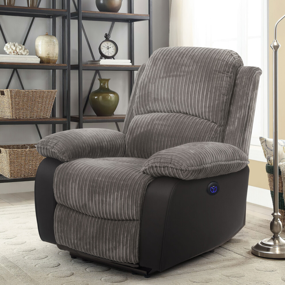 (Grey, Chair Only) Fabric Cord Electric Recliner 3 Seater 2 Seater Sofa And Chair Grey Or Brown