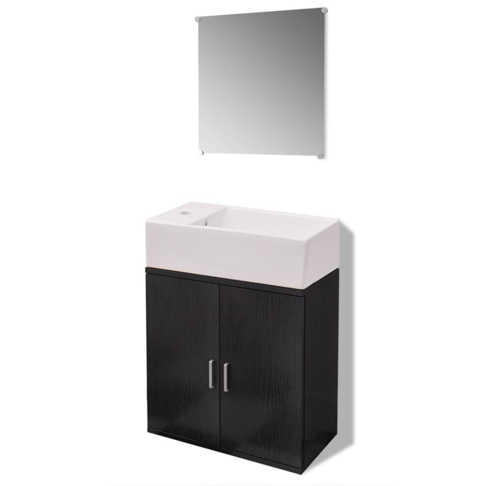 (black) vidaXL 7x Bathroom Furniture&Basin Set Mirror Shelf Beige/Black Multi Models