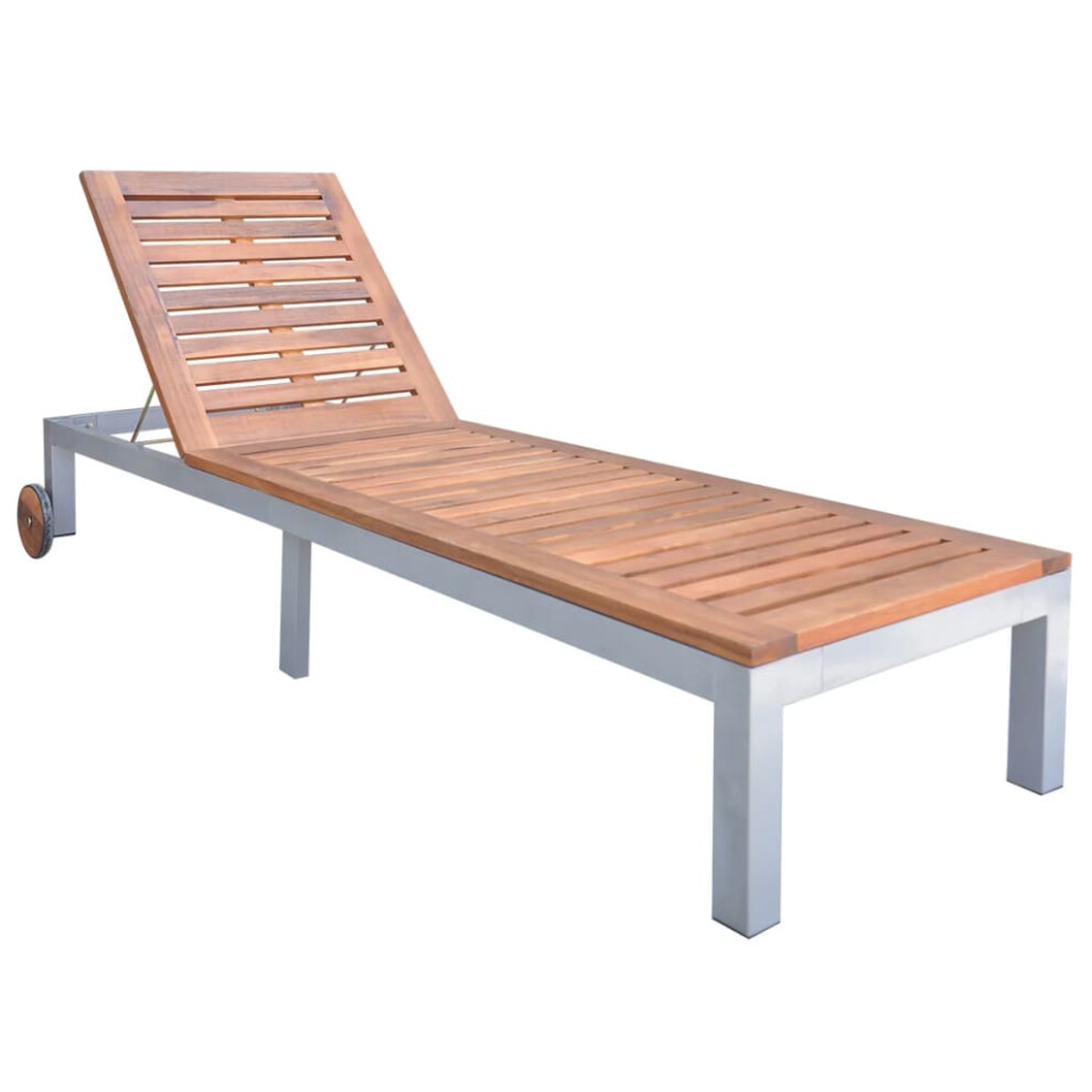 (Single) vidaXL Outdoor Sunlounger Sun Bed Garden Day Bed Lounge Solid Acacia Wood