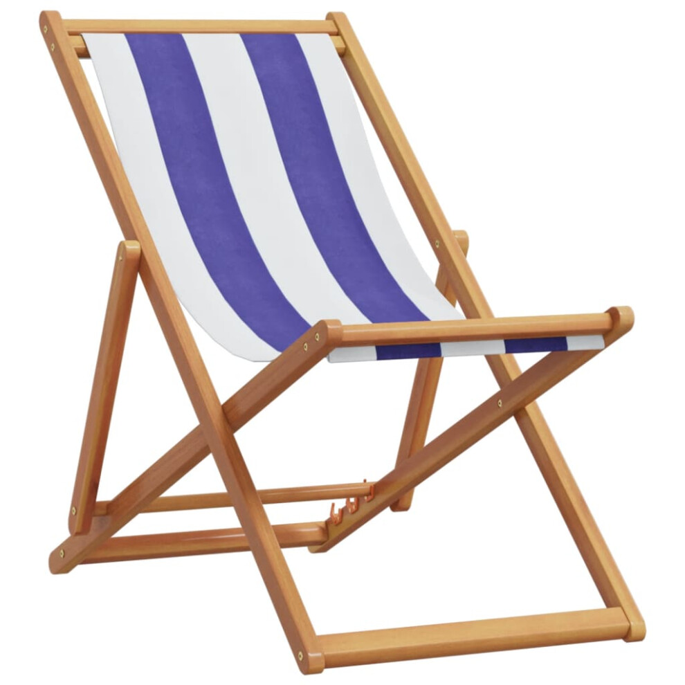 (blue and white) vidaXL Folding Beach Chair Outdoor Chair Garden Beach Fabric and Wooden Frame