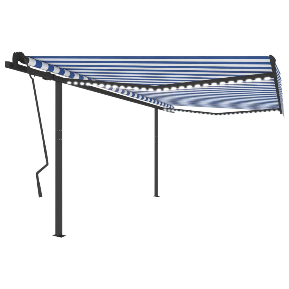 (blue and white, 4.5 x 3.5 m) vidaXL Manual Retractable Awning Canopy Outdoor Awning Folding Arm with LED