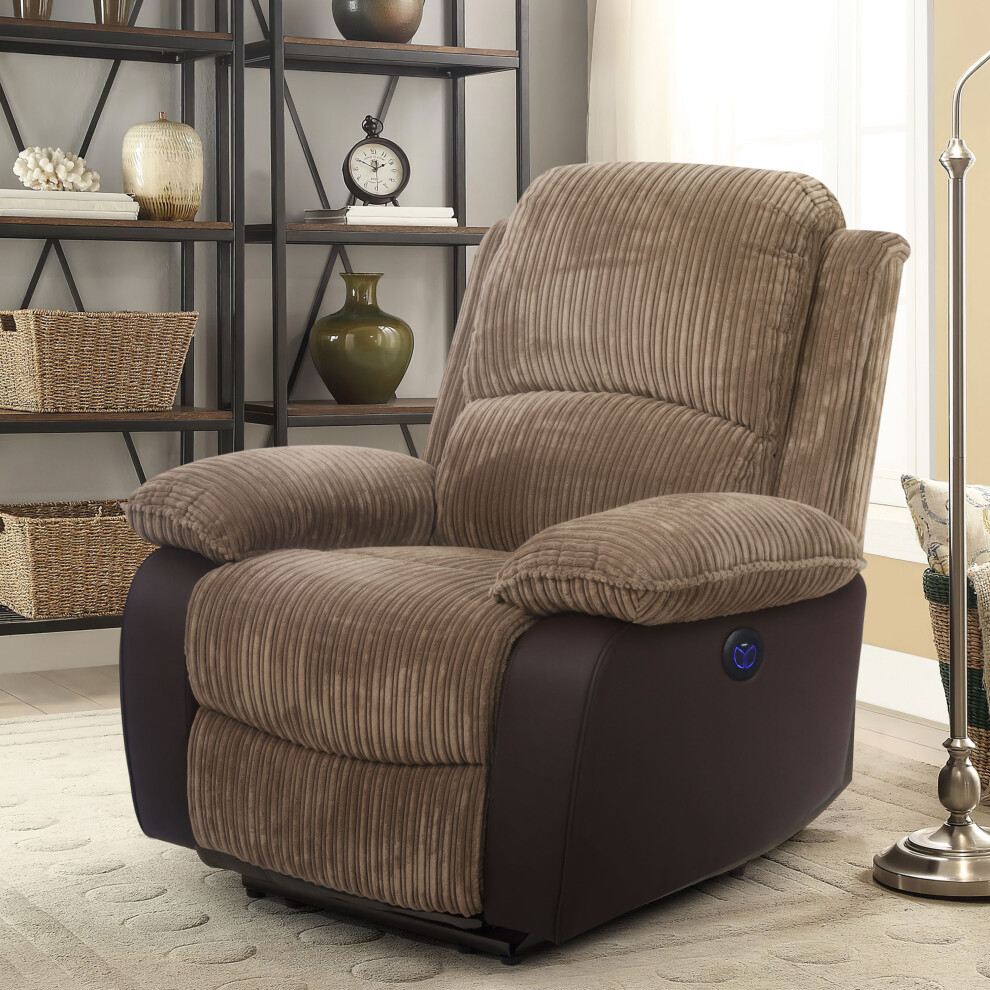 (Brown, Chair Only) Fabric Cord Electric Recliner 3 Seater 2 Seater Sofa And Chair Grey Or Brown