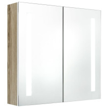 (white and oak, 62 x 14 x 60 cm) vidaXL LED Bathroom Mirror Cabinet Washroom Wall Cabinet Storage Vanity Unit