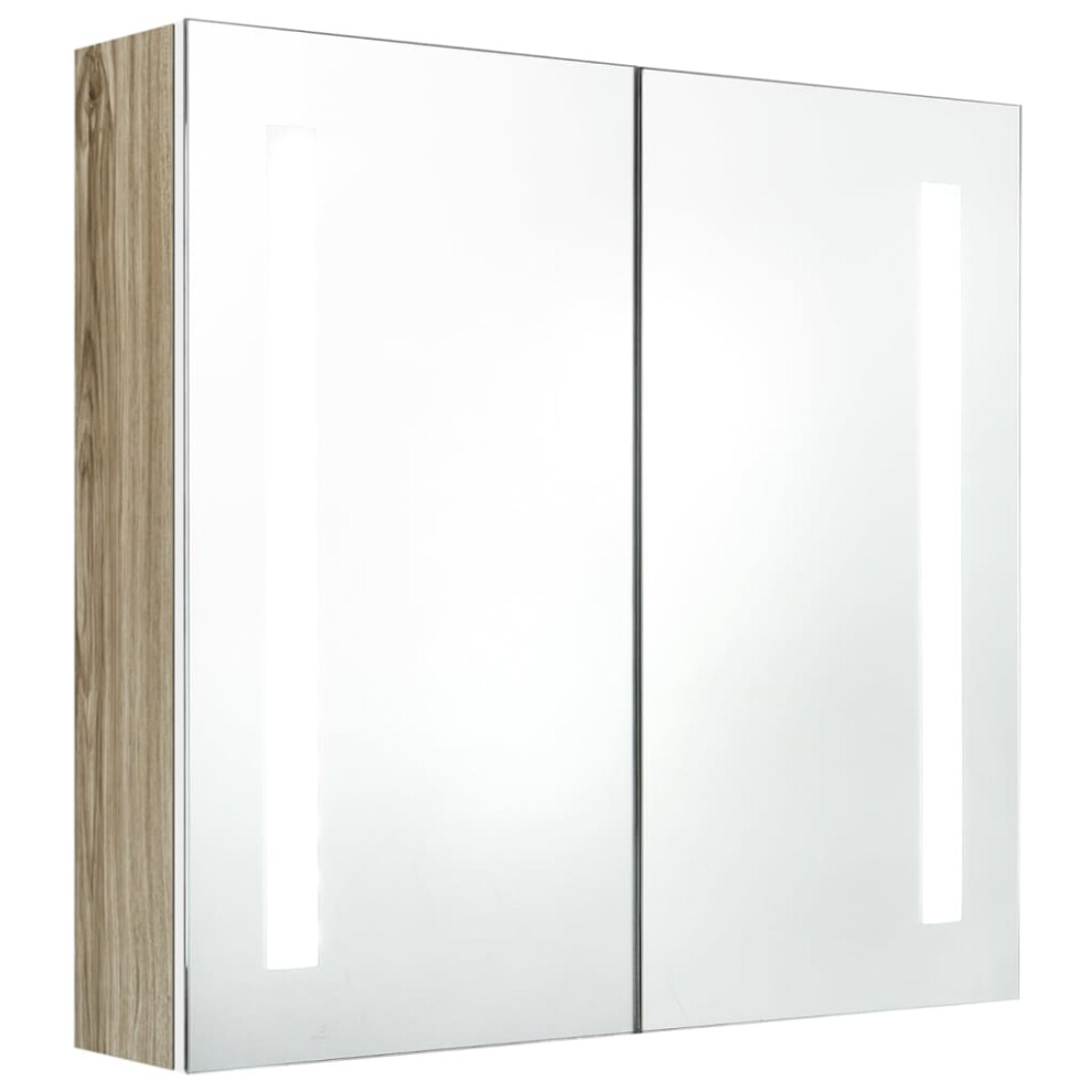 Vidaxl (White And Oak, 62 X 14 X 60 Cm) Led Bathroom Mirror Cabinet Washroom Wall Cabinet Storage Vanity Unit