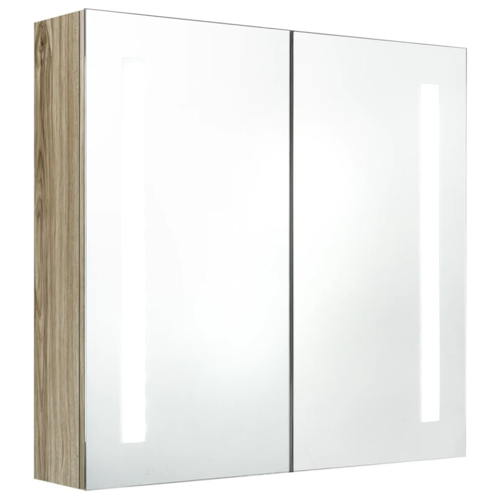 Vidaxl (Oak, 62 X 14 X 60 Cm) Led Bathroom Mirror Cabinet Washroom Wall Cabinet Storage Vanity Unit
