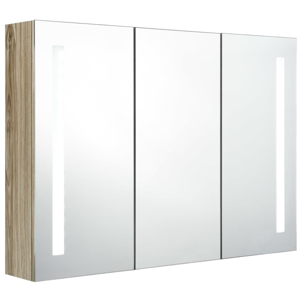 Vidaxl (Oak, 89 X 14 X 62 Cm) Led Bathroom Mirror Cabinet Washroom Wall Cabinet Storage Vanity Unit