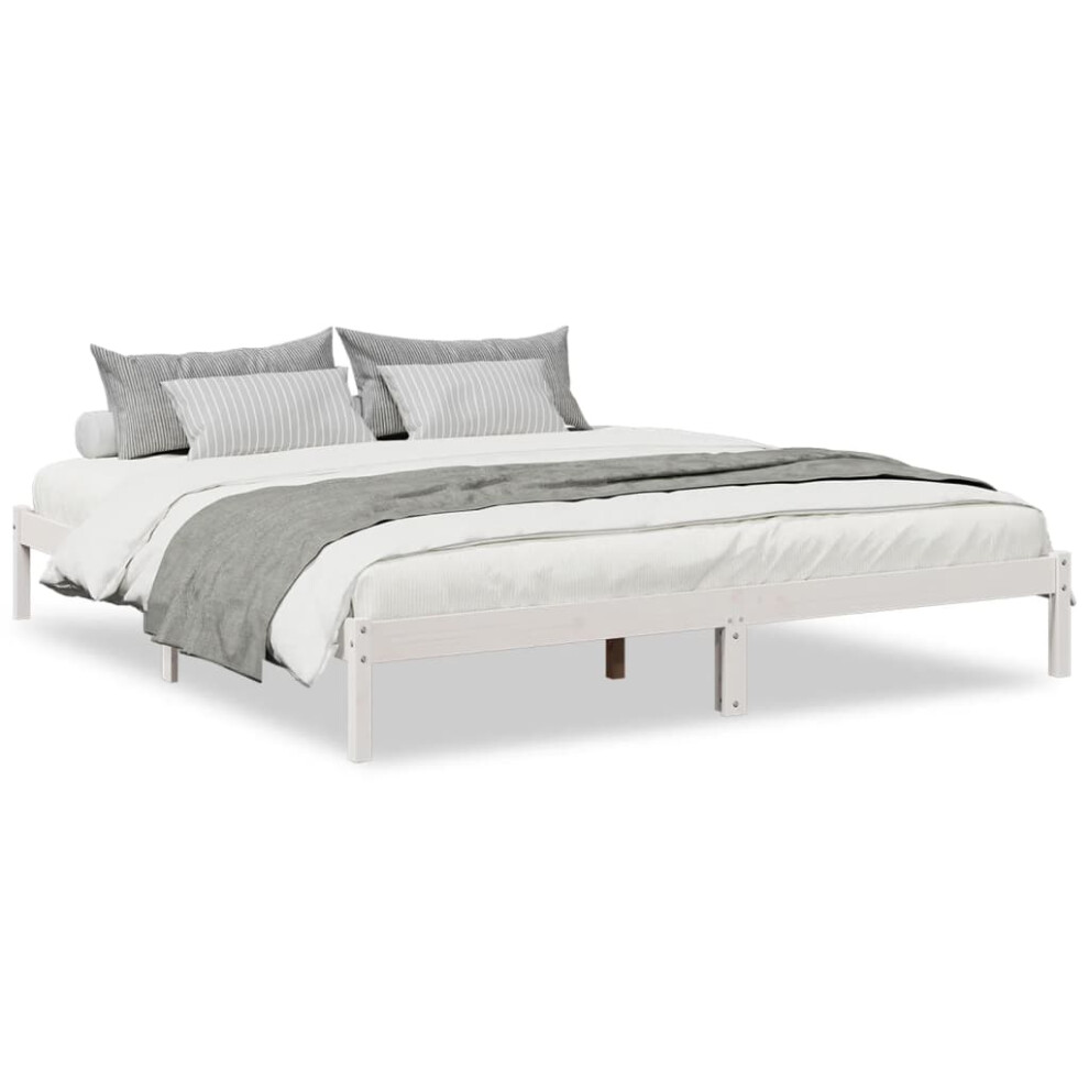 Vidaxl (White, 180 X 210 Cm) Bed Frame Bedroom Wooden Bed Base Mattress Foundation Solid Pinewood