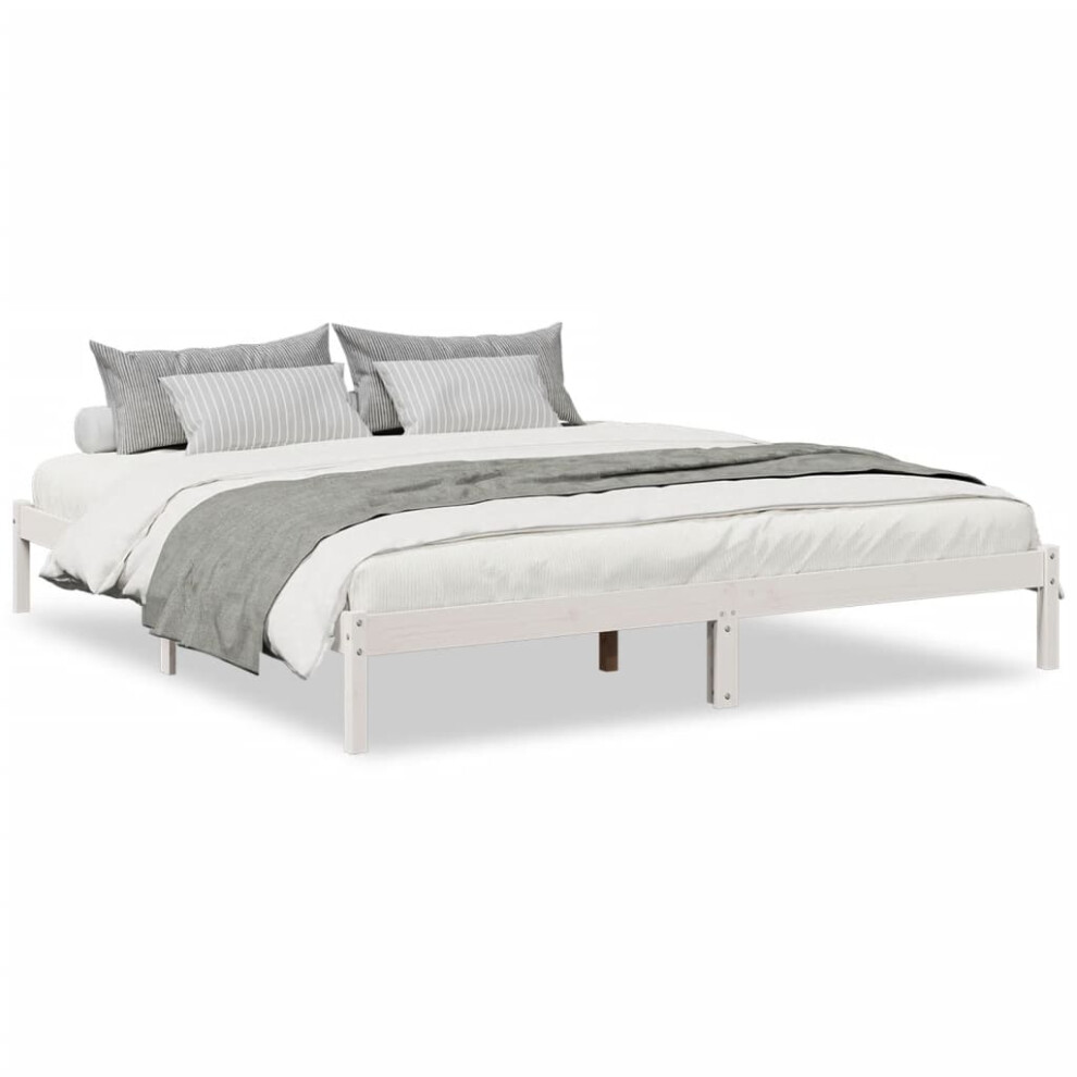 Vidaxl (White, 200 X 210 Cm) Bed Frame Bedroom Wooden Bed Base Mattress Foundation Solid Pinewood