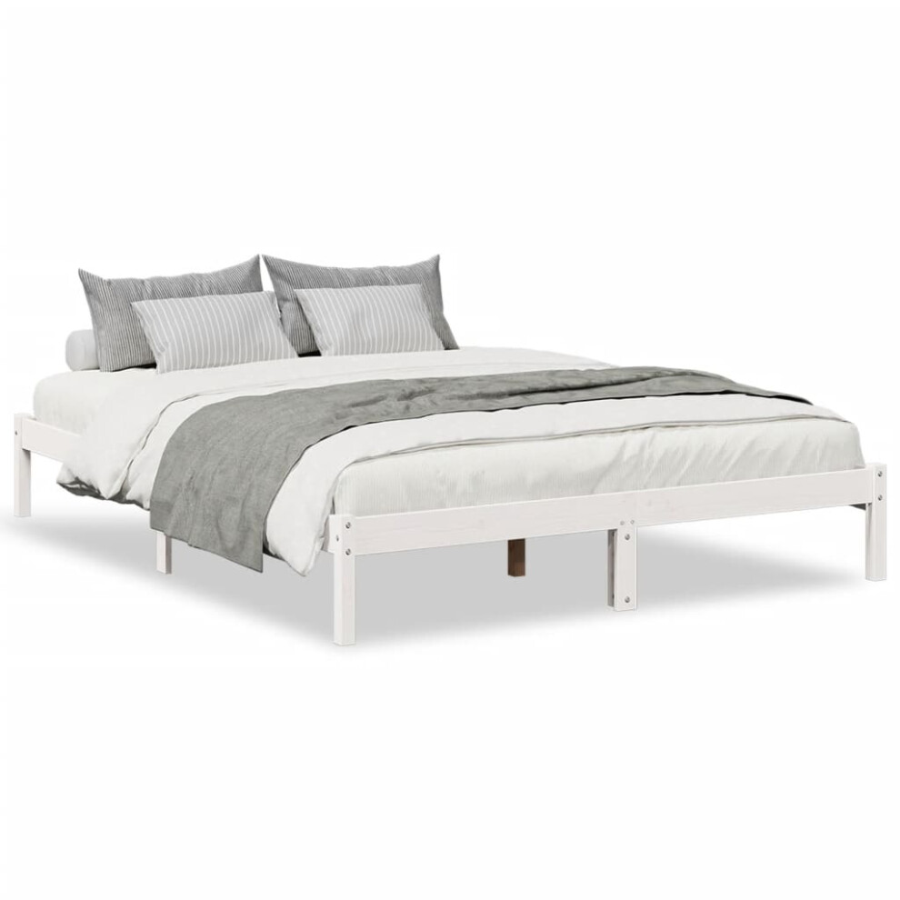 Vidaxl (White, 140 X 210 Cm) Bed Frame Bedroom Wooden Bed Base Mattress Foundation Solid Pinewood