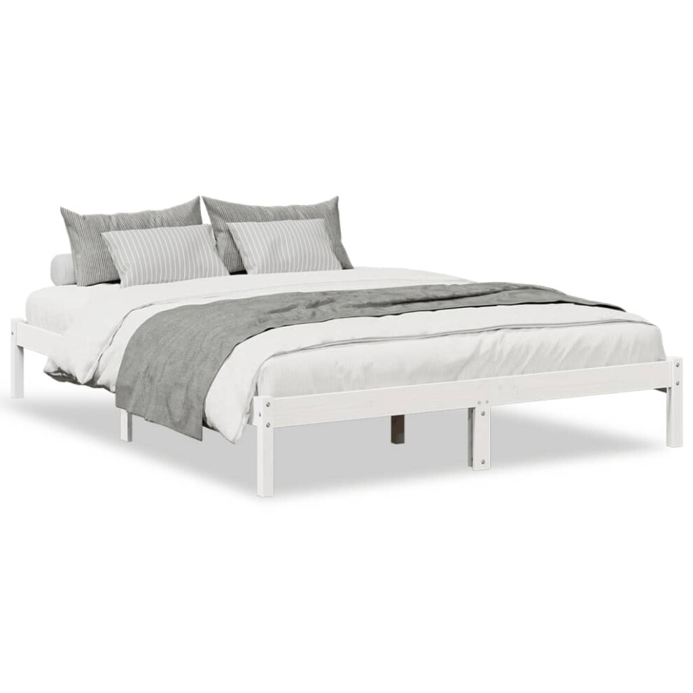 Vidaxl (White, 160 X 220 Cm) Bed Frame Bedroom Wooden Bed Base Mattress Foundation Solid Pinewood