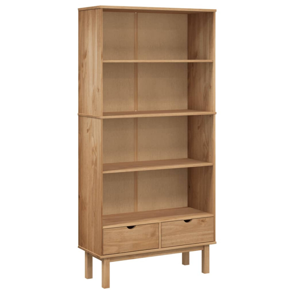 (brown) vidaXL Solid Wood Pine Bookcase with 2 Drawers Storage Shelf Multi Colours