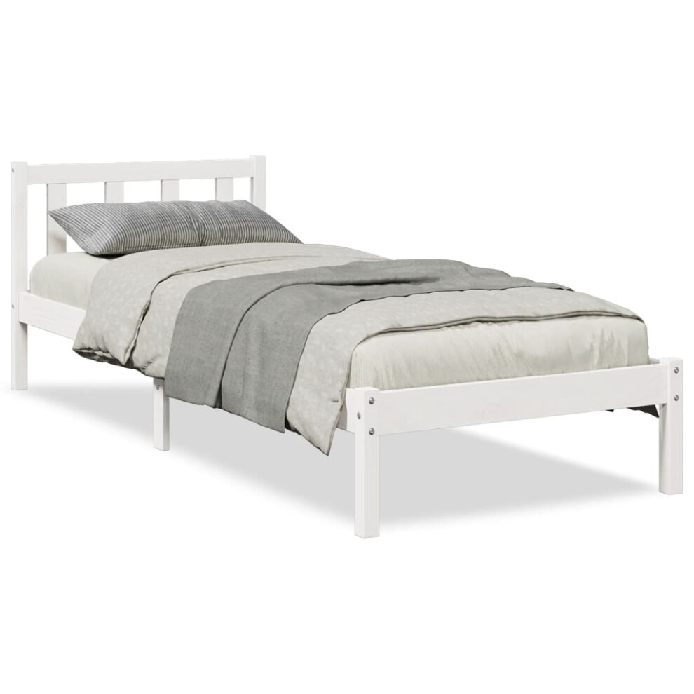 Vidaxl White (, 100 X 220 Cm) Bed Frame Home Bedstead Bed Base Mattress Foundation Solid Pinewood