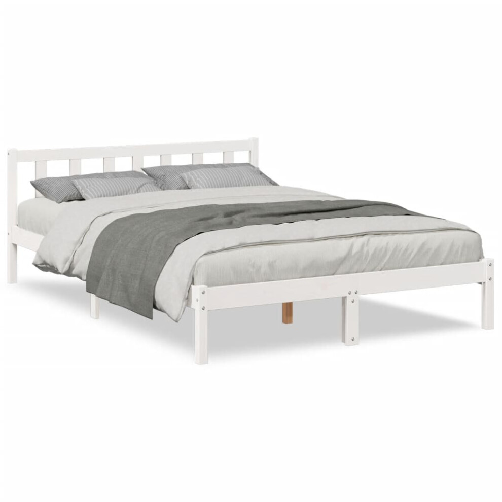 Vidaxl (White, 140 X 210 Cm) Bed Frame Home Bedstead Bed Base Mattress Foundation Solid Pinewood