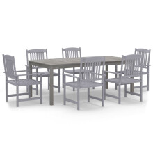 (6 piece) vidaXL Solid Wood Acacia Garden Dining Set Grey Wooden Table Chair 7/9 Piece