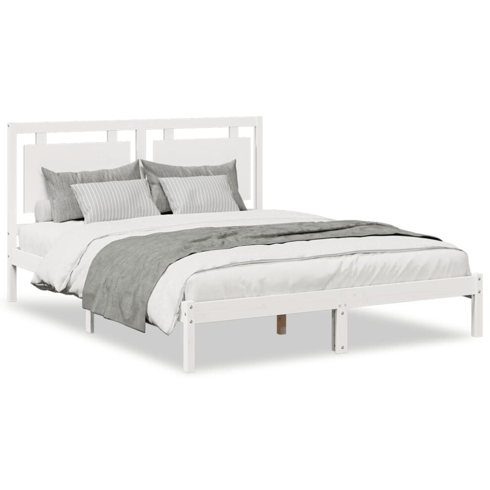 (white, 160 x 210 cm) vidaXL Bed Frame Wooden Platform Bed Bedstead Bedroom Bed Base Solid Wood