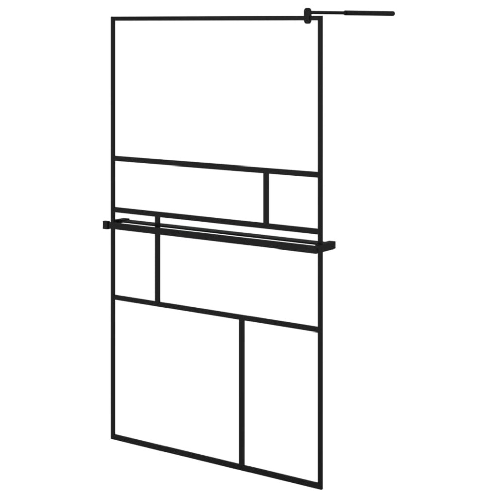 Vidaxl (Black, 115 X 195 Cm/Pattern 2) Walk-In Shower Wall Bath Enclosure With Shelf Esg Glass And Aluminium