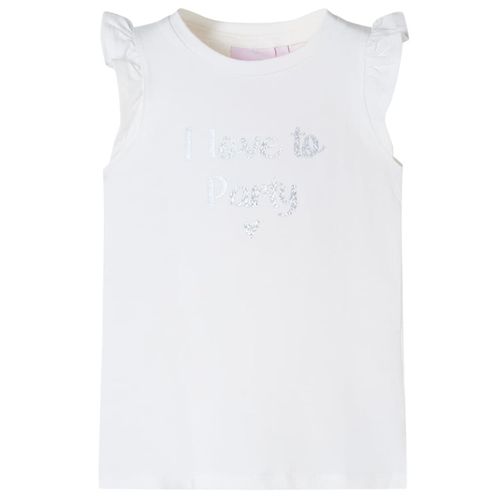 New Vidaxl Girls (, 104 (3-4Y)) Kids' T-Shirt With Ruffle Sleeves Tee Children T Shirt Glitter Print Lila 116 White