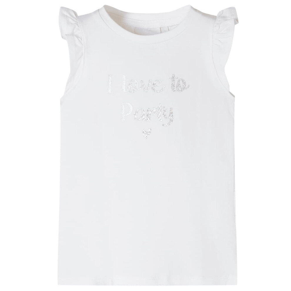 New Vidaxl Girls (, 116 (5-6Y)) Kids' T-Shirt With Ruffle Sleeves Tee Children T Shirt Glitter Print Lila 116 White