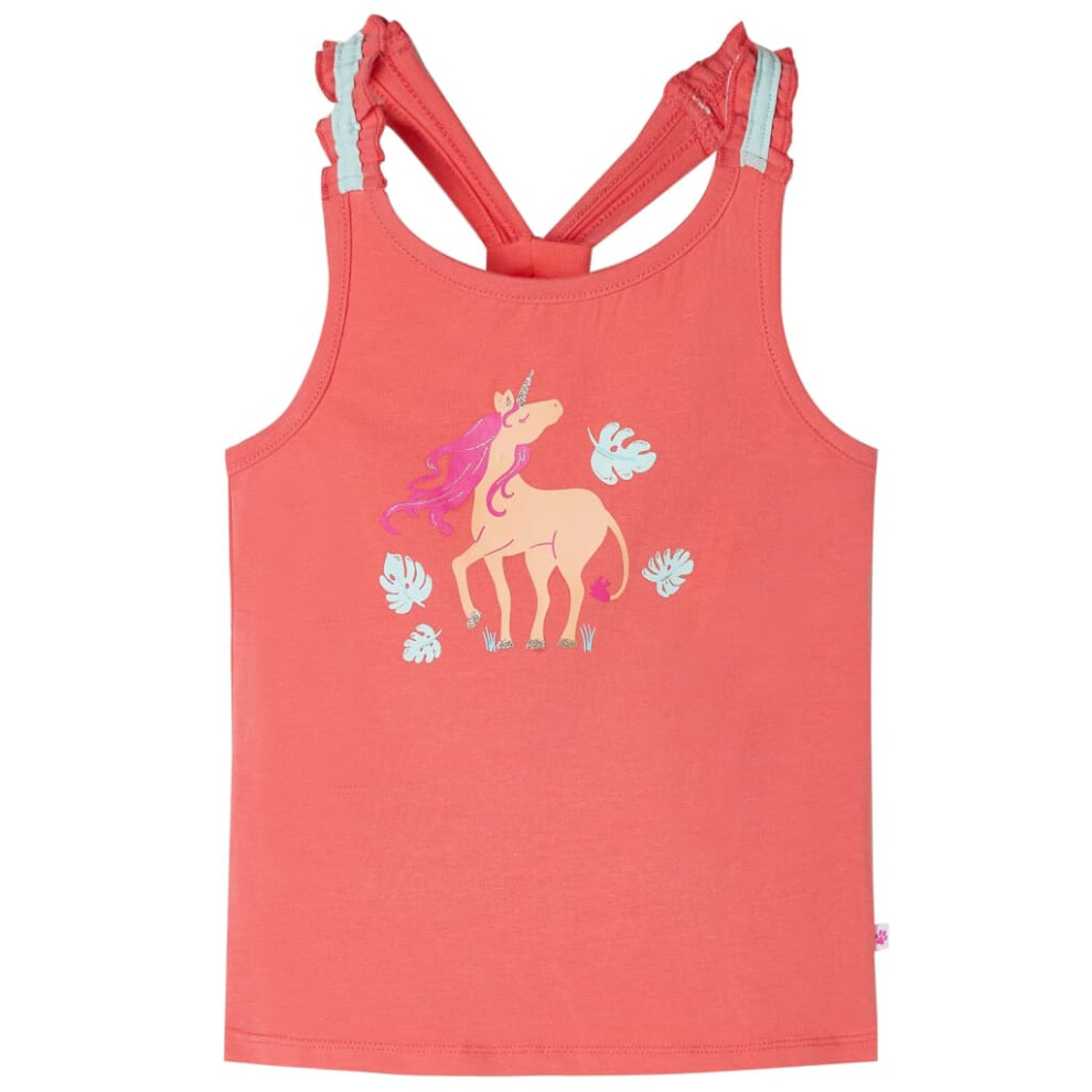 Vidaxl (, 140 (9-10Y)) Kids' Tank Top Sleeveless Children's Camisole Undershirt Vest Unicorn Print Coral