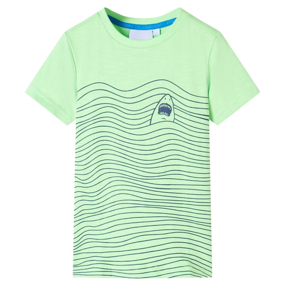 Vidaxl (, 128 (7-8Y)) Kids' T-Shirt Short Sleeves Children's T Shirt Toddler Tee Shark Print Neon Green