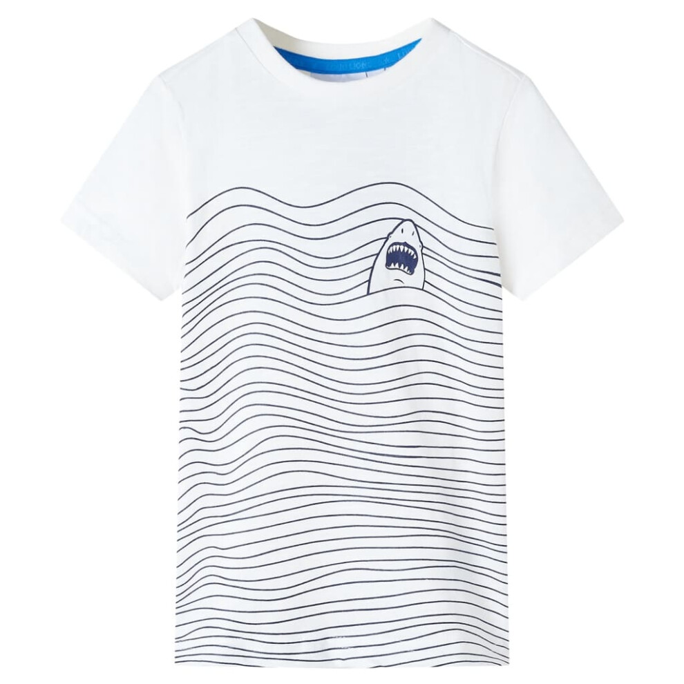 Vidaxl (Ecru, 128 (7-8Y)) Kids' T-Shirt Short Sleeves Children's T Shirt Toddler Tee Shark Print Neon Not,Specified