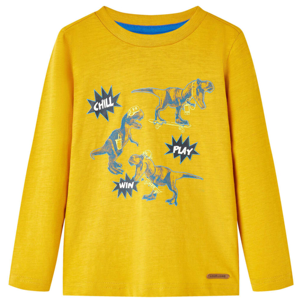 (92 (1.5-2y)) Kids' T-shirt With Long Sleeves T Shirt Tee Dinosaur Print Dark Khaki Melange