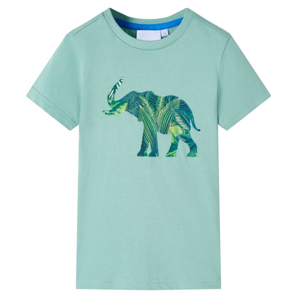 Vidaxl (Khaki, 140 (9-10Y)) Kids' T-Shirt Short Sleeves Children's T Shirt Tee Toddler Top Elephant Print Green
